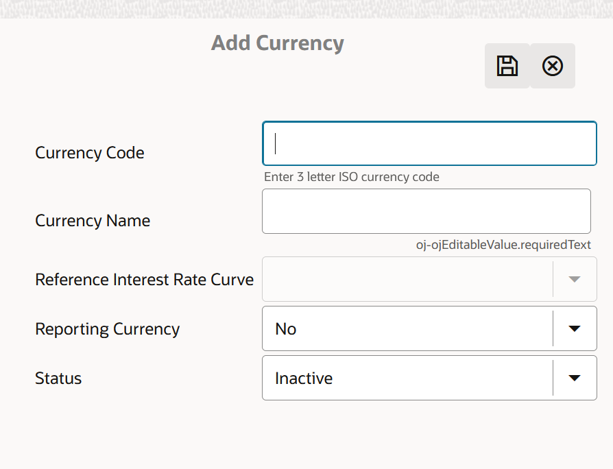 Add Currency Page Add Currency Page