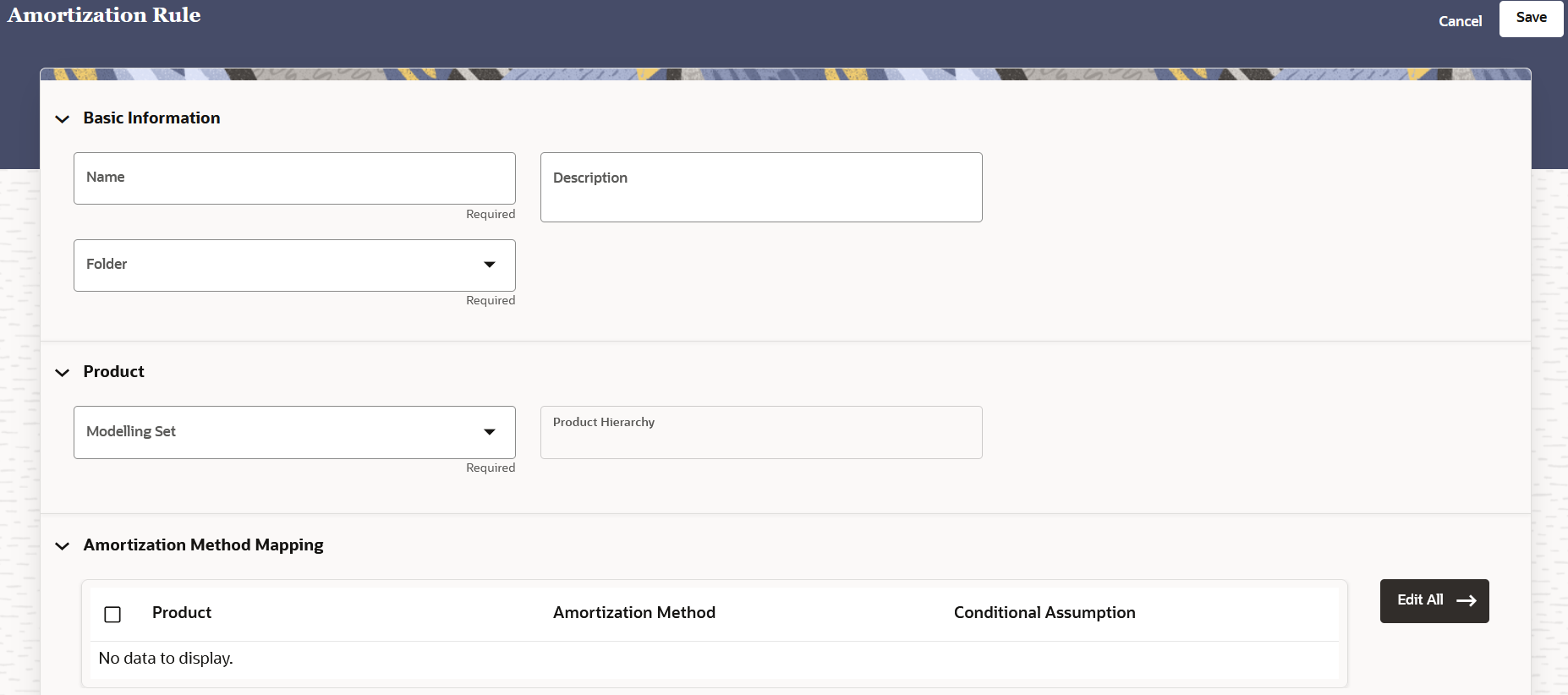 The Amortization Rule Creation Page