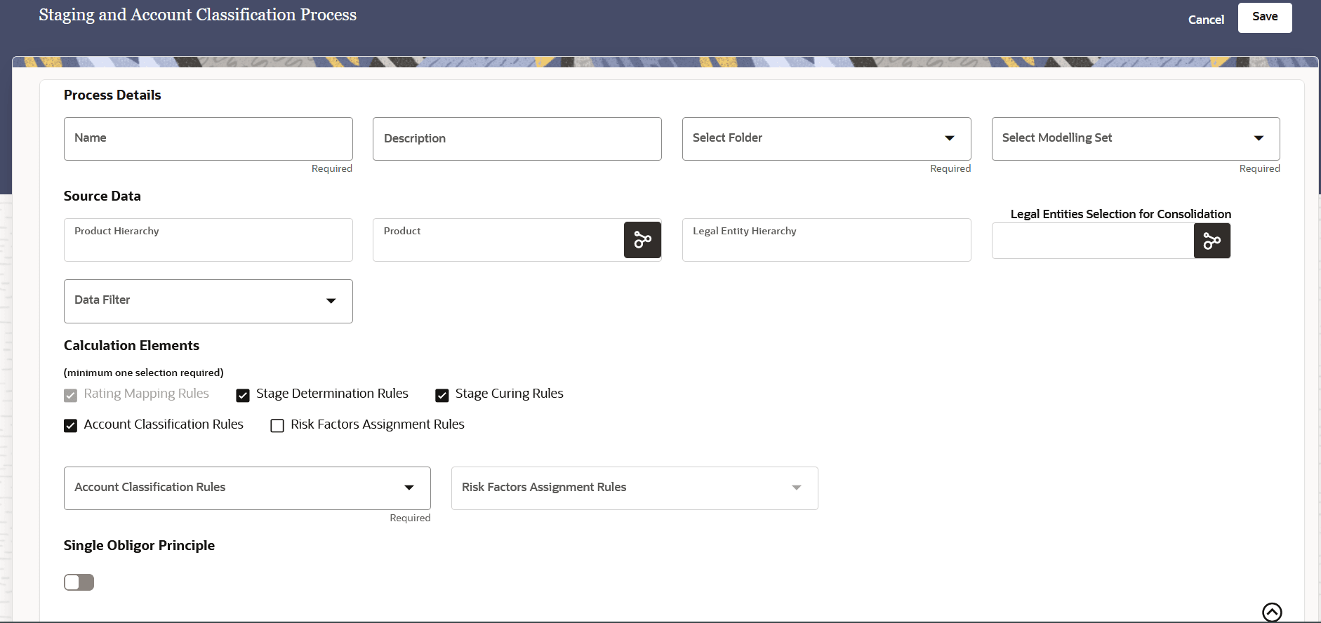 The Staging and Account Classification Process Creation Page