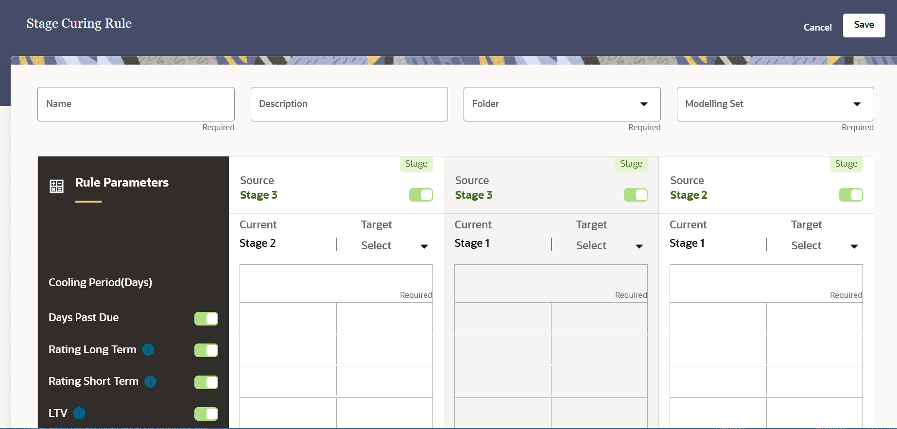 The Stage Curing Rule Creation Page