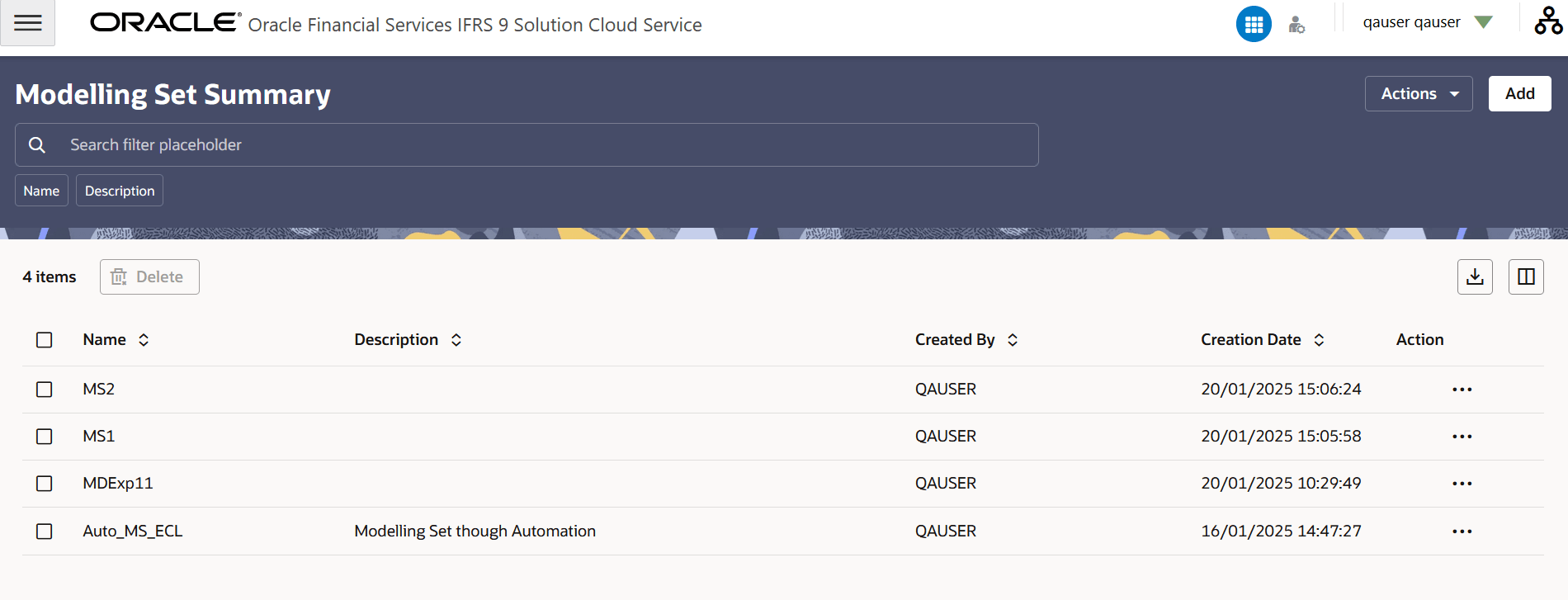 Modelling Set Summary Page Modelling Set Summary Page