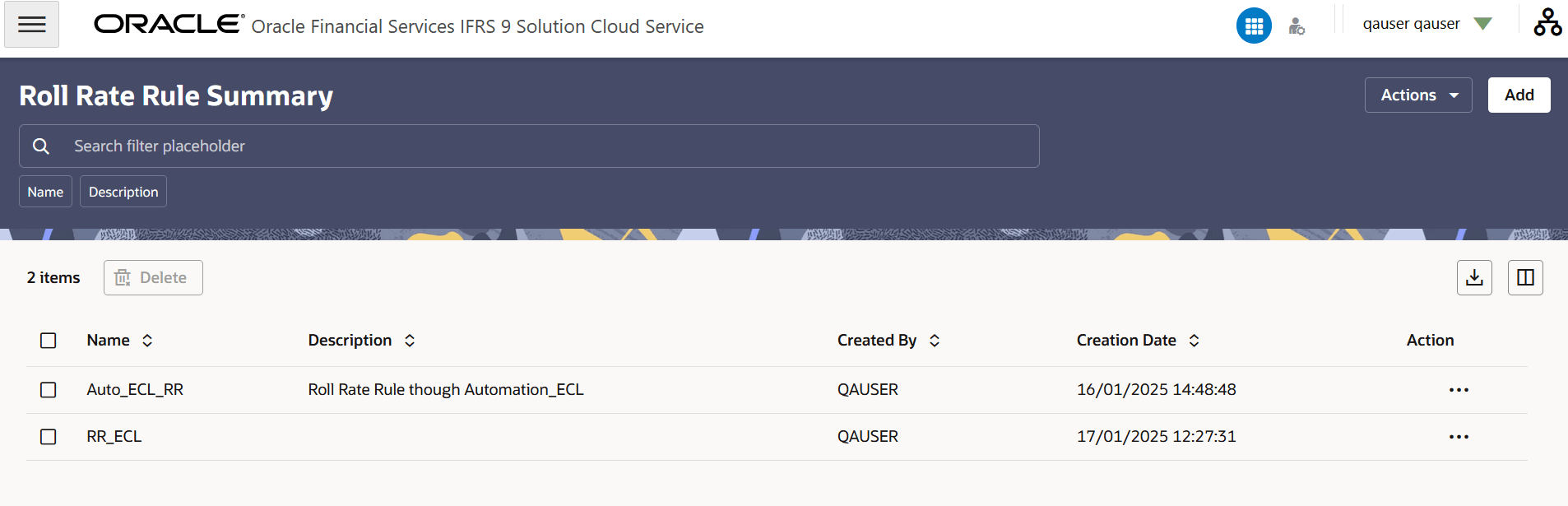 Roll Rate Rules Summary Page Roll Rate Rules Summary Page