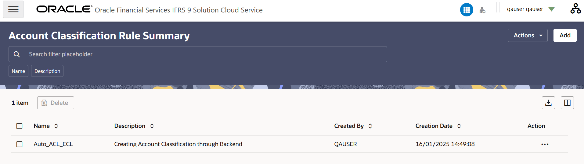 Account Classification Rule Summary Page