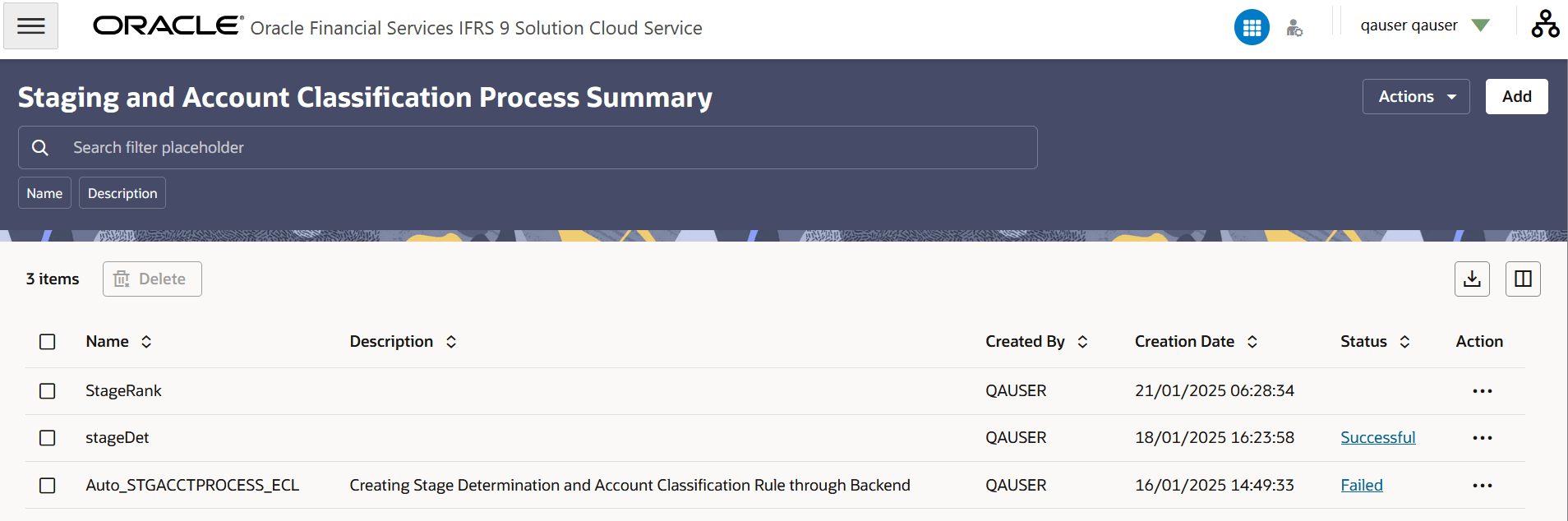 Staging and Account Classification Process Summary Page
