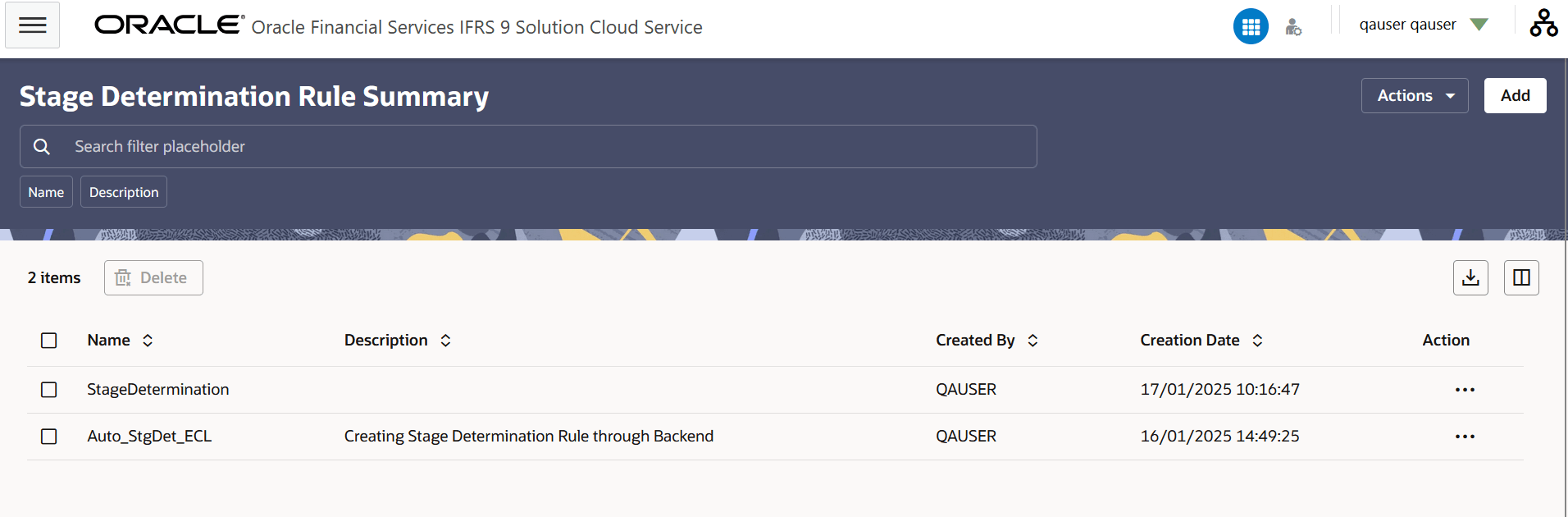 Stage Determination Rule Summary Page