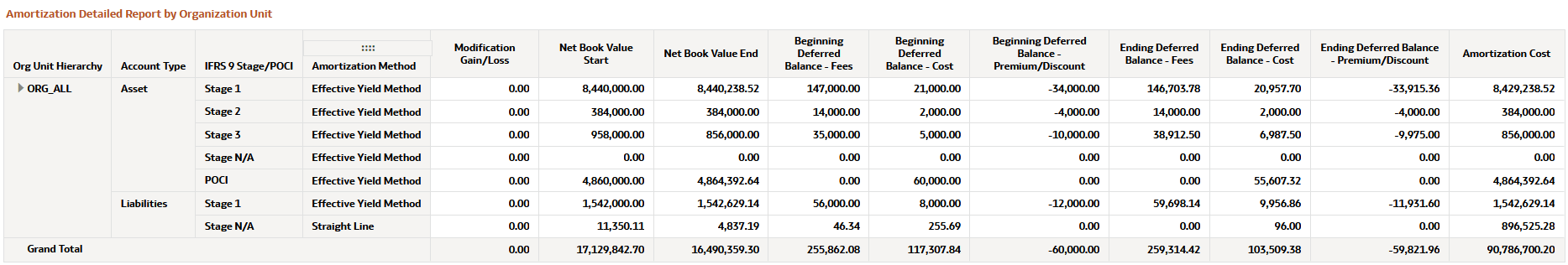 Amortization Detailed Report by Organization Unit Report