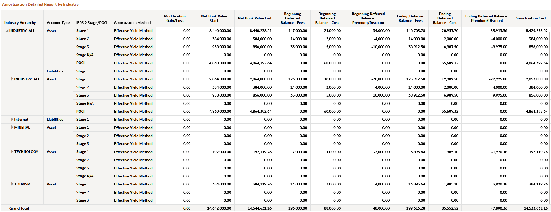 Amortization Detailed Report by Industry Report