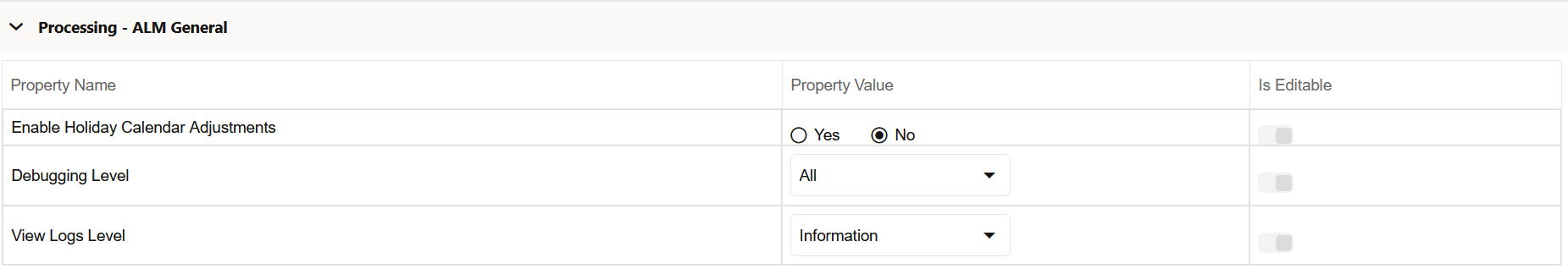 Processing-ALM General section of Application Preference