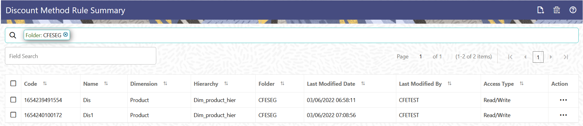 Discount Method Rule Summary Page