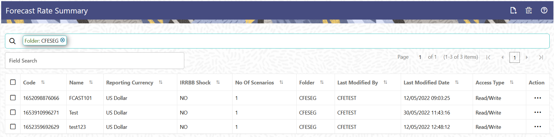 Forecast Rate Summary Page