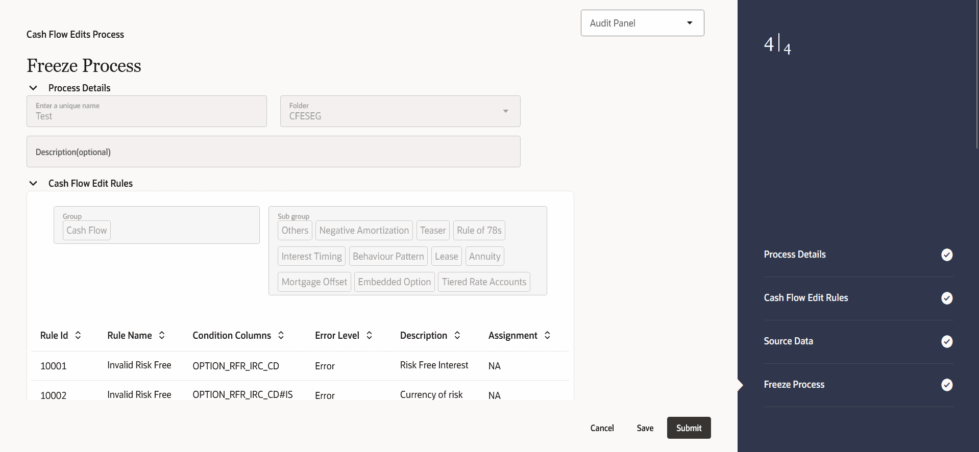 Create Cash Flow Edits Process