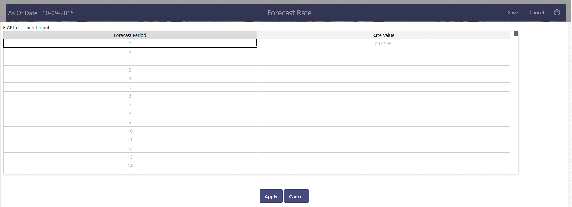Direct Input window Direct Input window