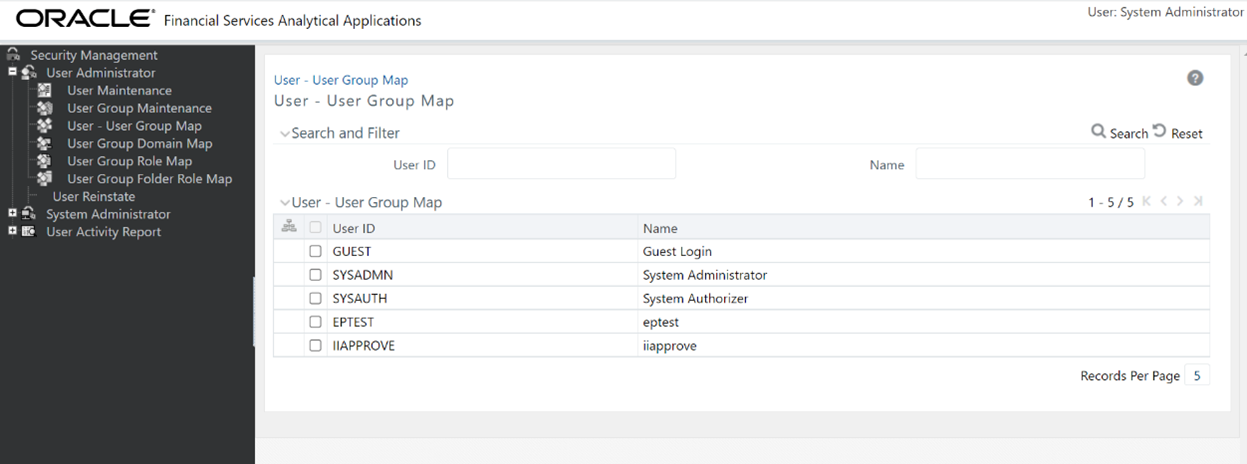 The User – User Group Map Page