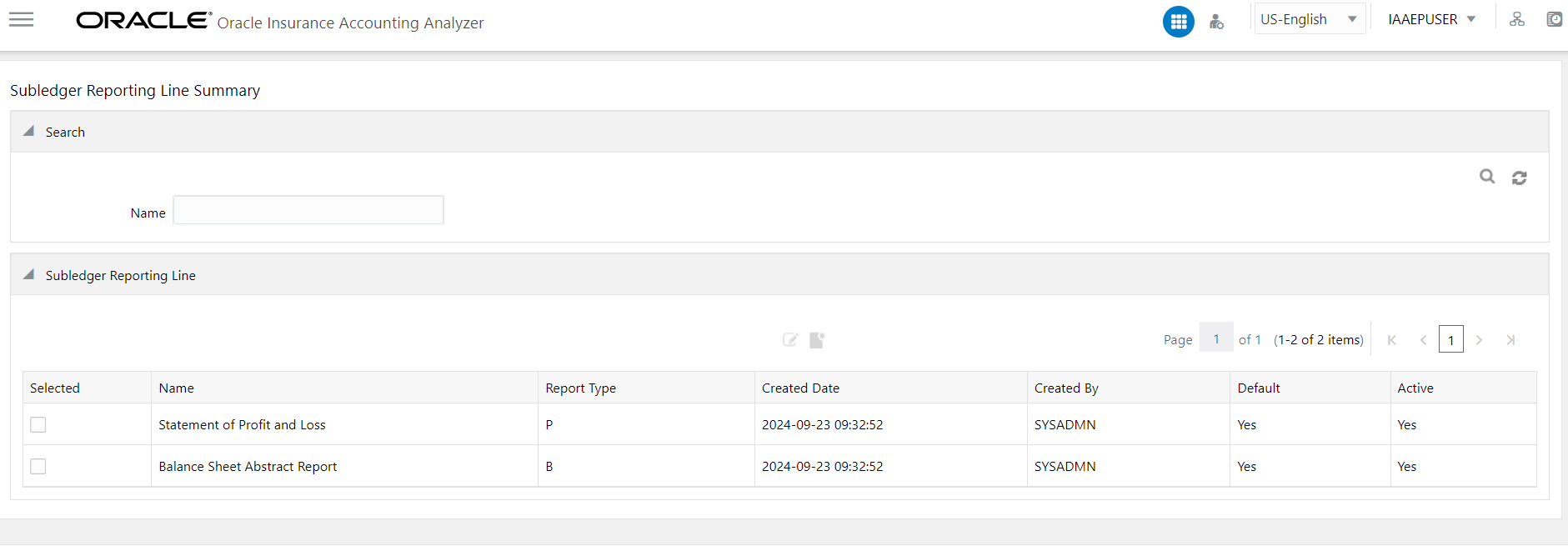 The Subledger Reporting Line Summary Page