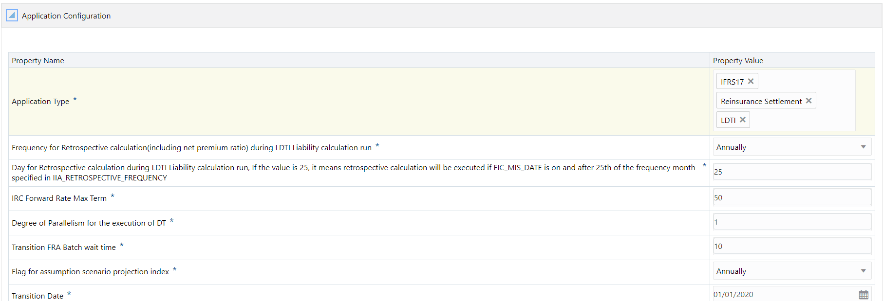 The Application Configuration window