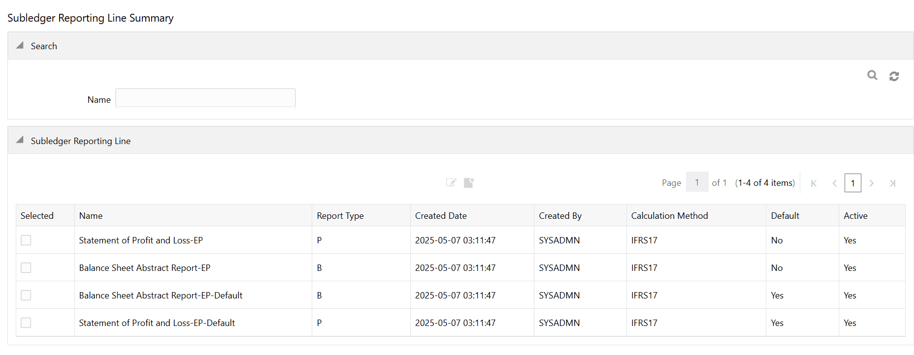 The Subledger Reporting Line Summary Page