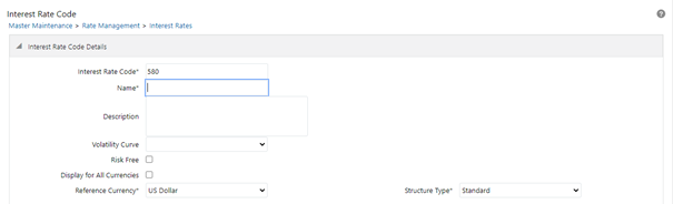 The Interest Rate Code details window allows you to define a new Inerest Rate Code.