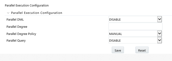 The Parallel Execution Configuration window allows you to define the parallel execution parameters for PFT INS application.