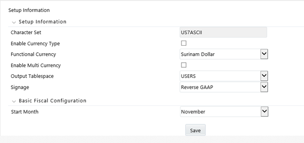 The Setup Information Configuration window allows you to define the parameters that are required to run the application.