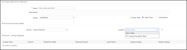 Select a Source instrument table and a Lookup table. The tables available in the Lookup drop-down list are limited to tables that you have registered as Lookup Tables within your data model.