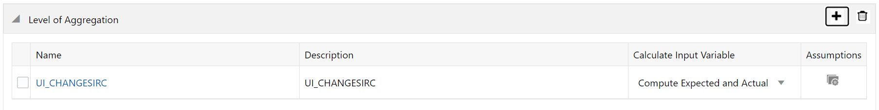 The Level of Aggregation List window The Level of Aggregation List window