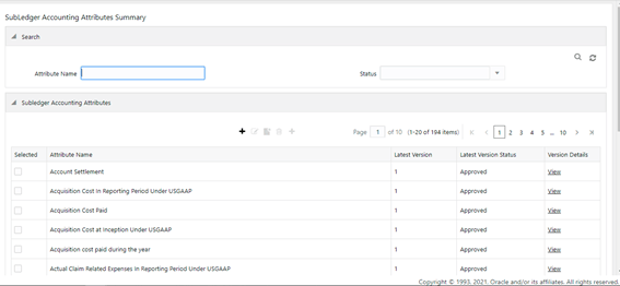 The Subledger Accounting Attributes Summary Window The Subledger Accounting Attributes Summary Window