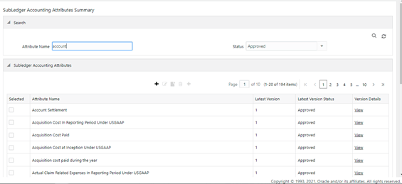 The Subledger Accounting Attributes Search Results The Subledger Accounting Attributes Search Results