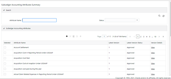 The Subledger Accounting Attributes Summary Window