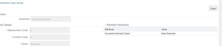 Example of the Insurance Scenario dimension screen
