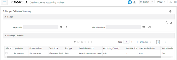 The Subledger Definition pane