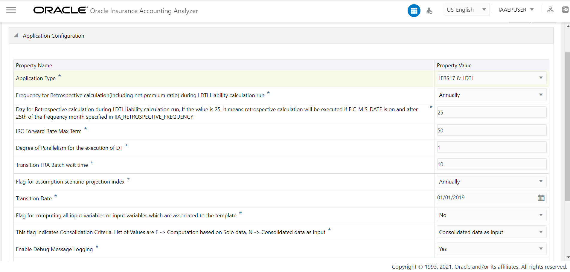 The Application Configuration window The Application Configuration window