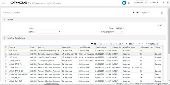 The Liability Calculation Window
