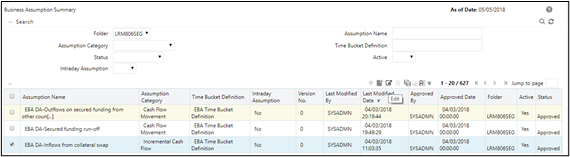 Business Assumptions – Editing a Business Assumption