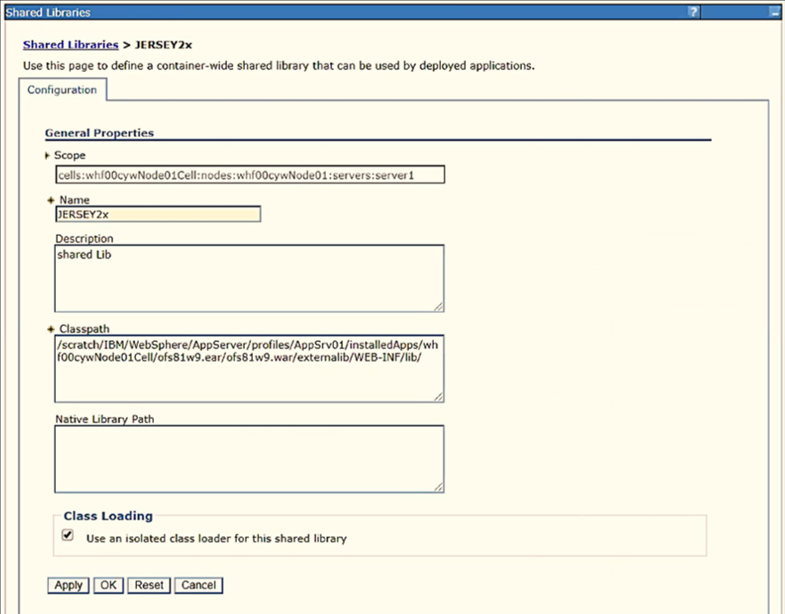 This image illustrates the WebSphere Shared Libraries