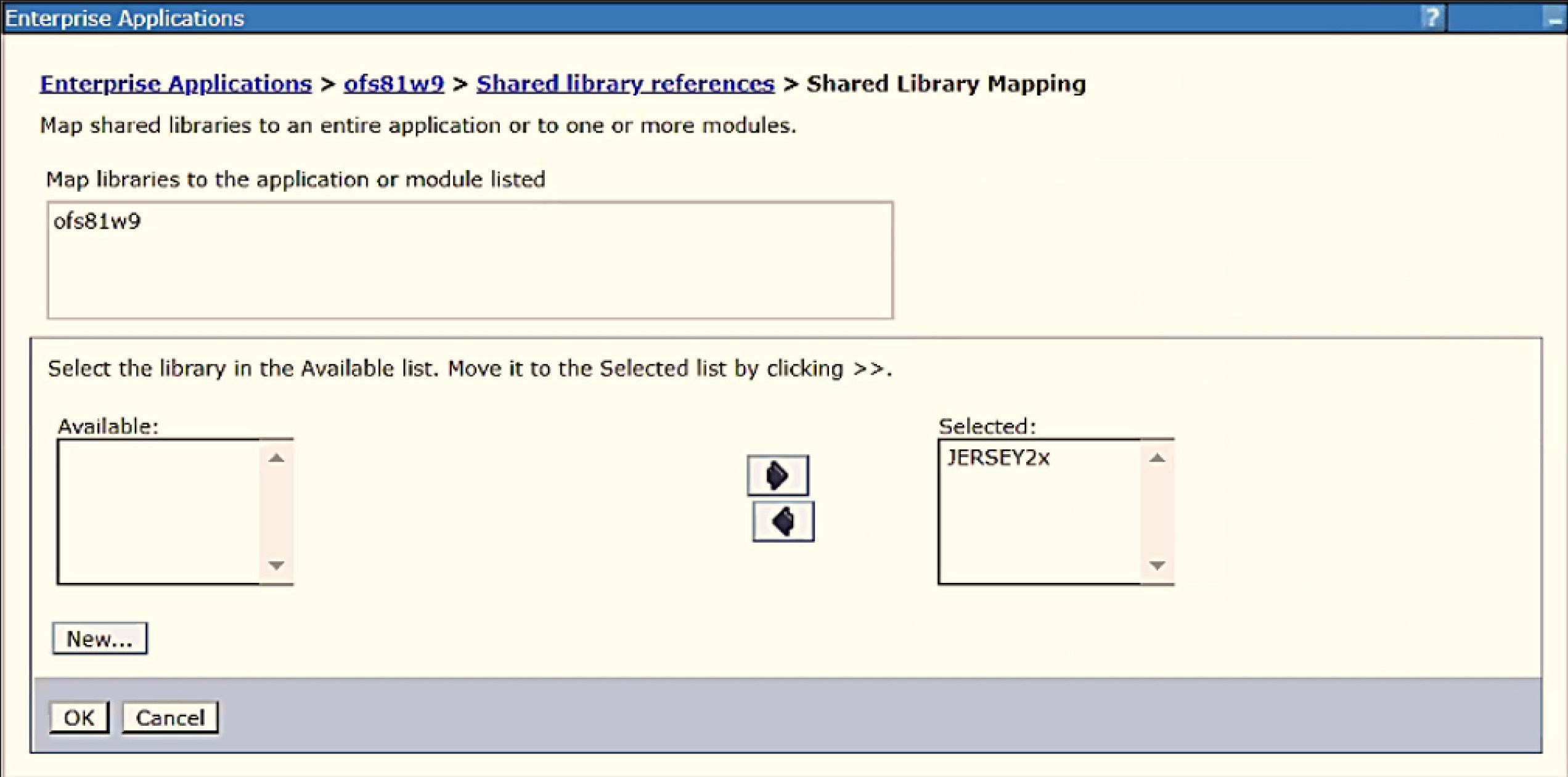 This image illustrates the WebSphere Shared Libraries Mapping Selection