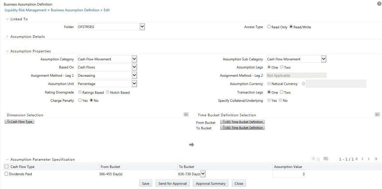 Business Assumption Summary – Send for Approval