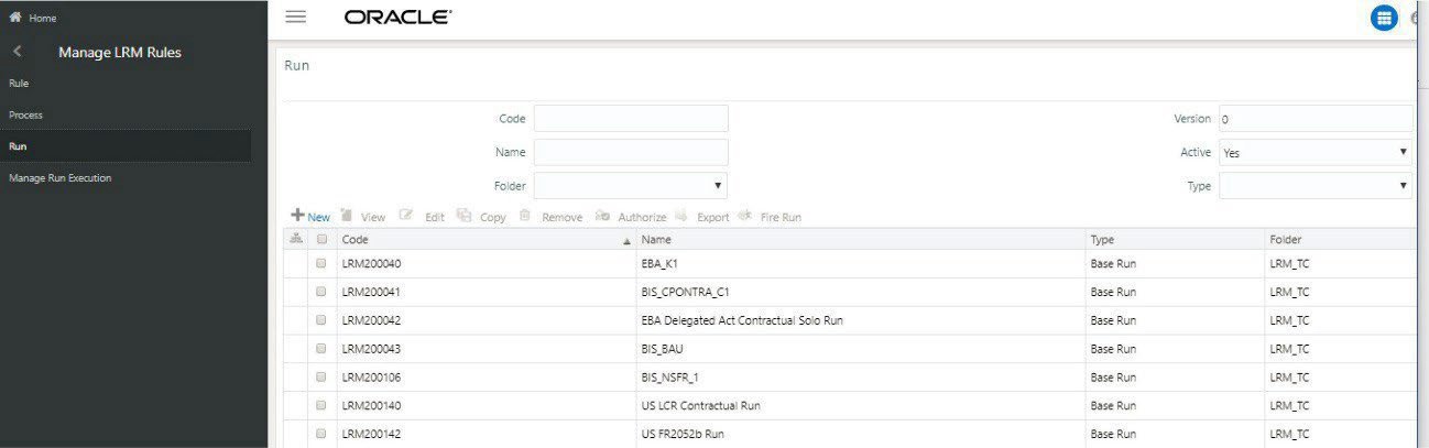 Displays the list of processes currently used in the defined Run, accessible through the Manage LRM Rules section. Users can view or modify process configurations and add custom tasks before execution of the Run