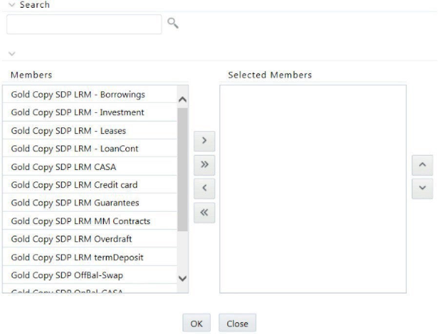 The image shows the interface for selecting ALM cash flow processes to be used by the Liquidity Risk Management application.