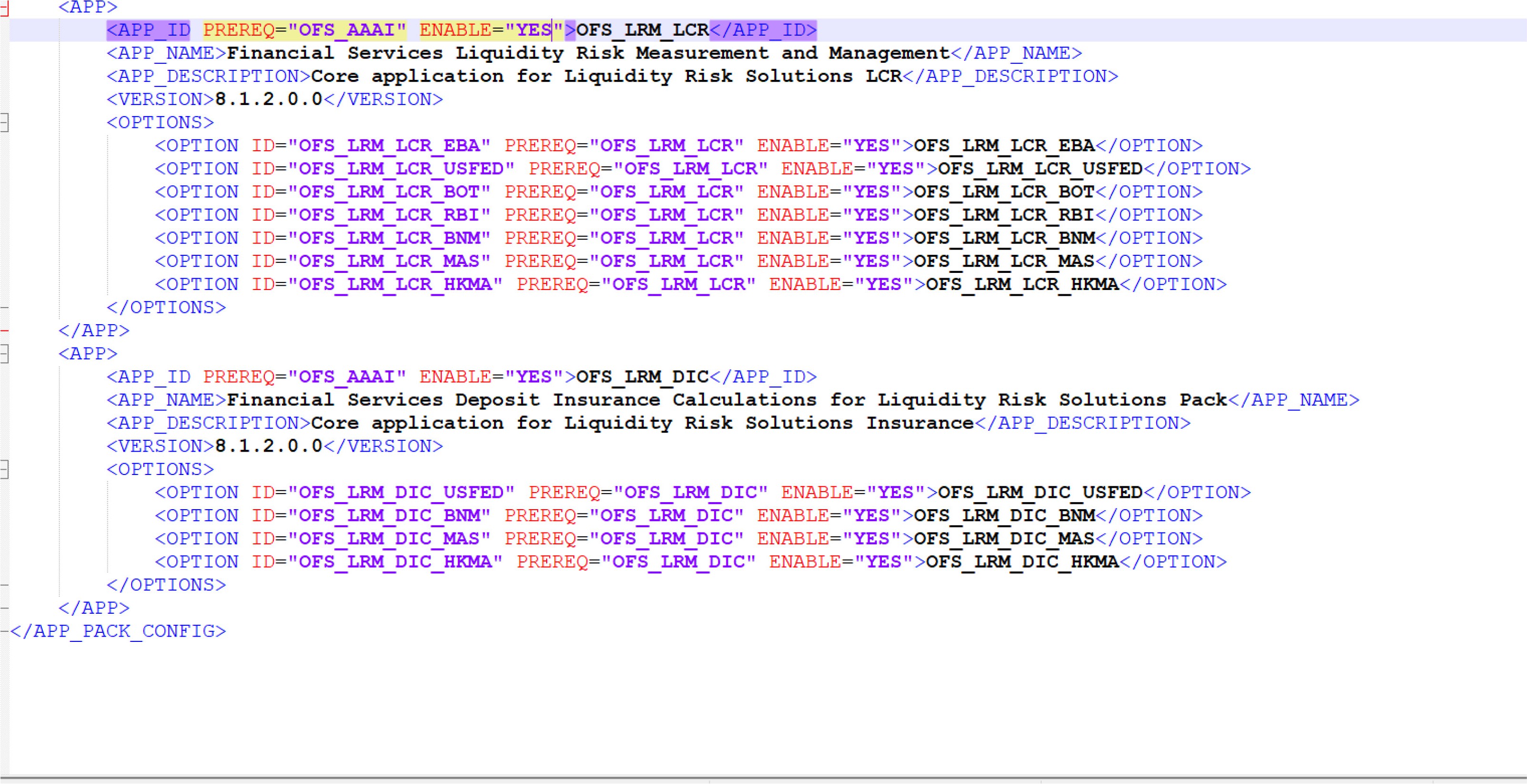 Sample OFS_LRS_PACK.xml File