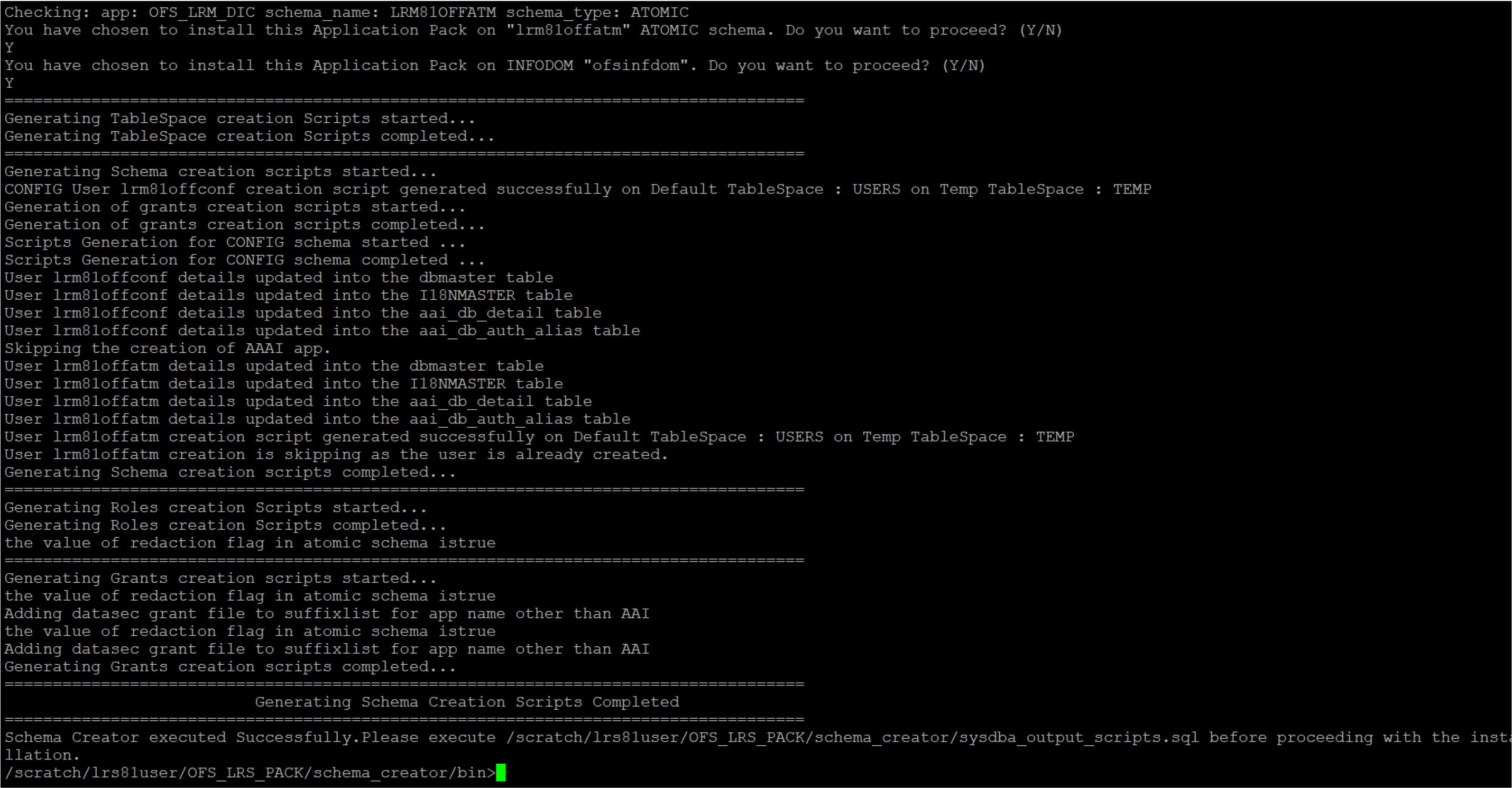 Schema Creation in Offline Mode Script Generation
