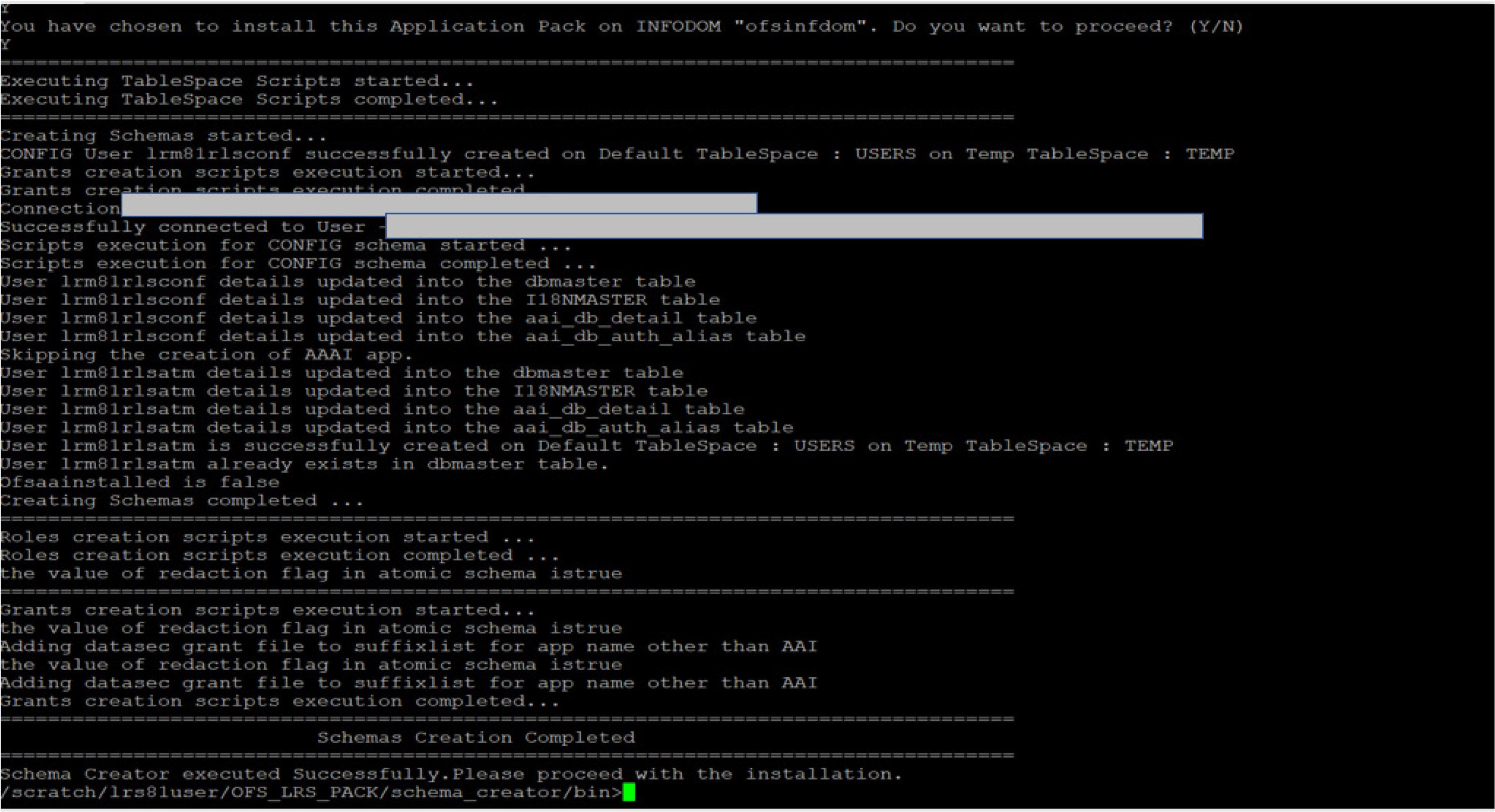Schema Creation in Online Mode –Successful