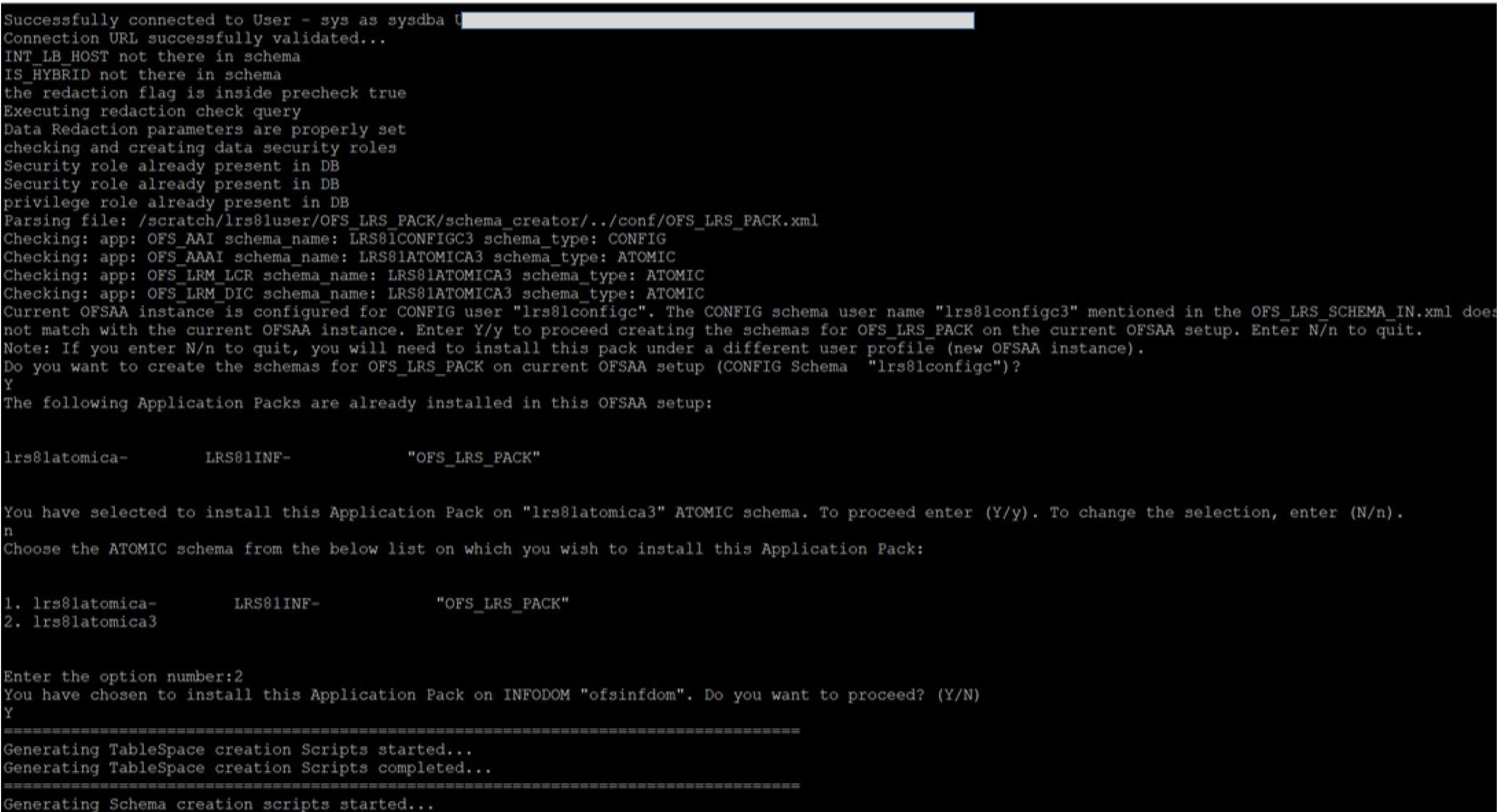 Install Subsequent Applications Pack– Select Atomic Schema and Infodom Install Subsequent Applications Pack– Select Atomic Schema and Infodom