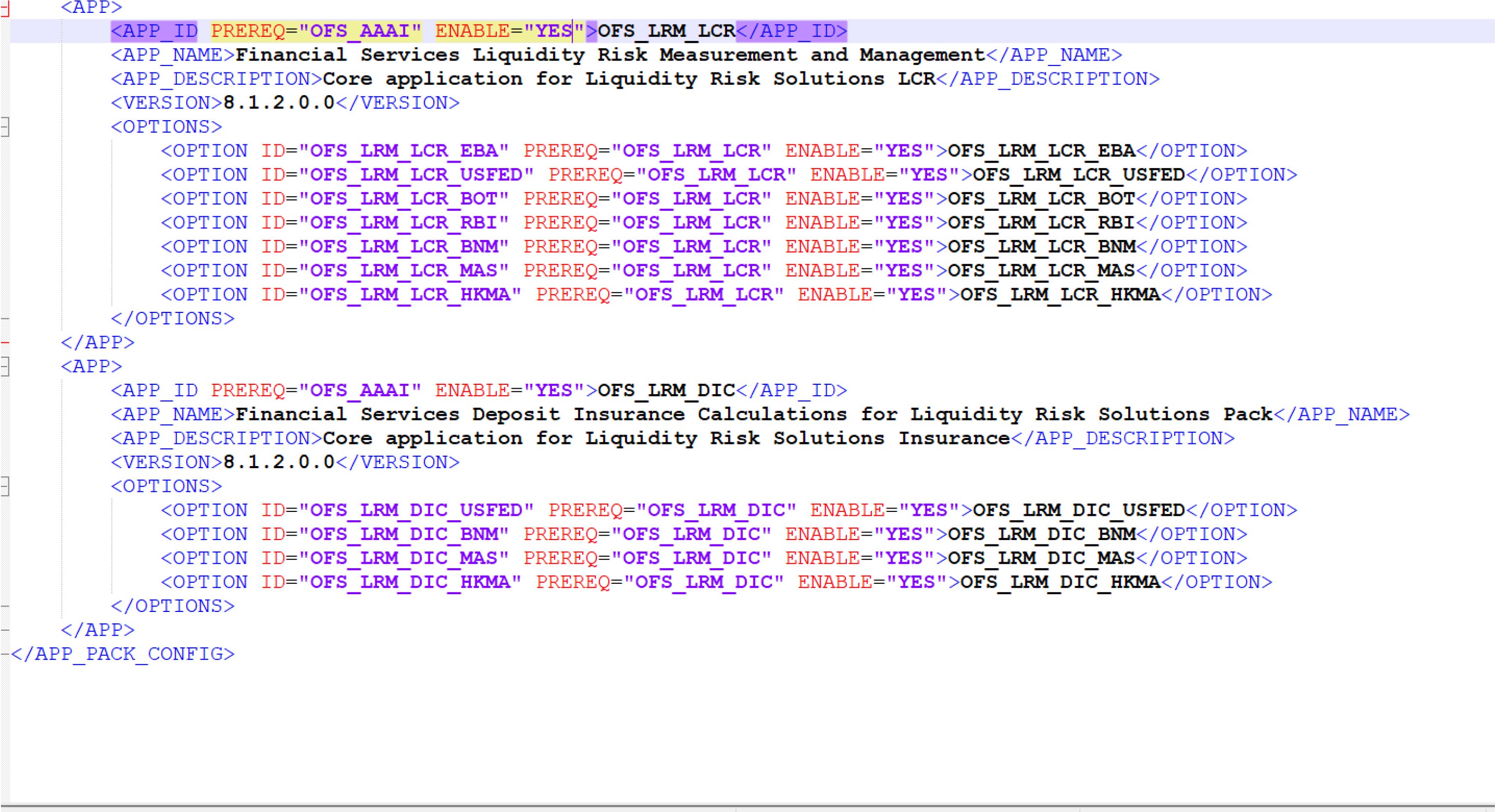 This image shows Sample OFS_LRS_PACK.xml File