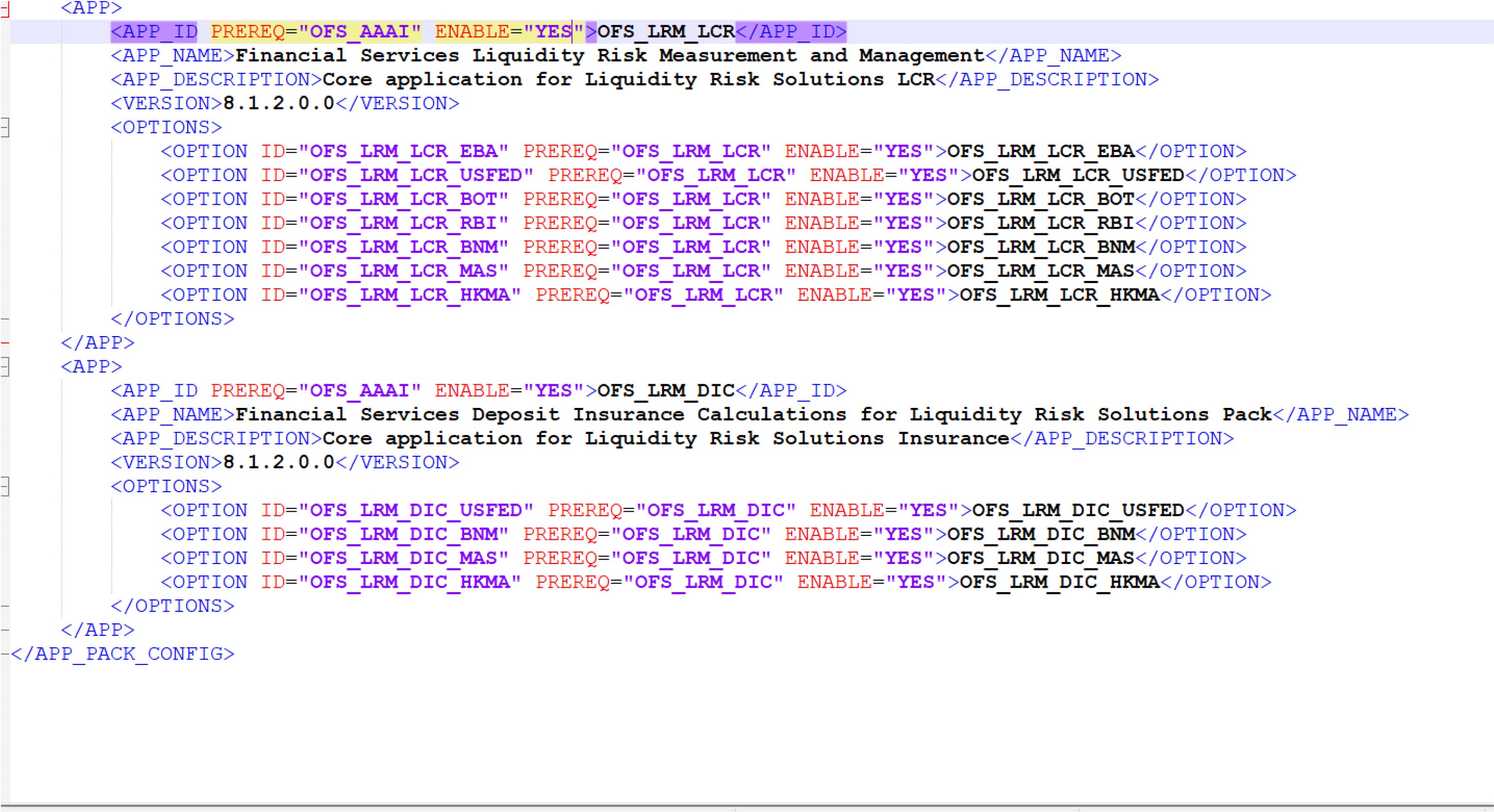 This image illustrates the Sample OFS_LRS_PACK.xml File