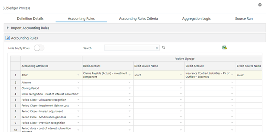 On the Accounting Rules page, select the drop-down arrow to expand the table.