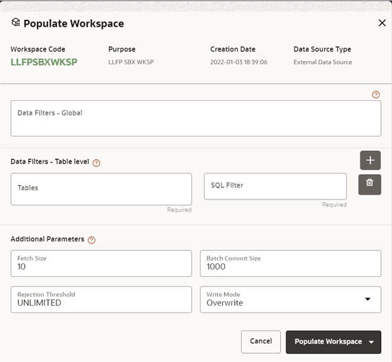 Populate Workspace Window