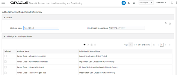 To search for an attribute name, enter an attribute and debit or credit source name in the Attribute Name and Debit/Credit Source Name fields respectively, and click Search.
