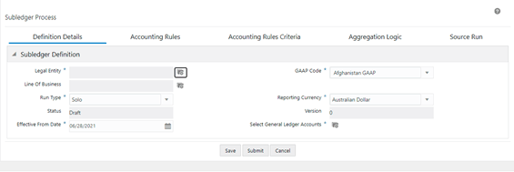 In the Subledger Definition pane, click Add