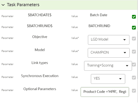 The Task Parameters Window