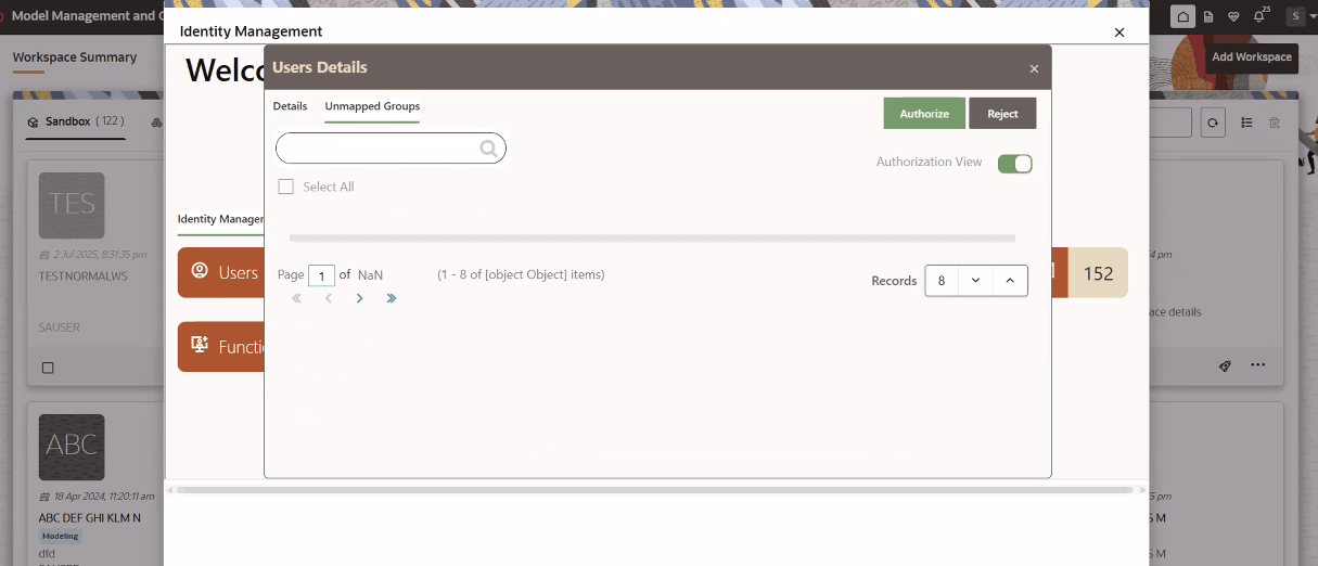 This image displays the Authorization View screen in Admin.